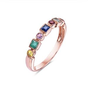 Rainbow Sapphire Ring 14K Rose Gold